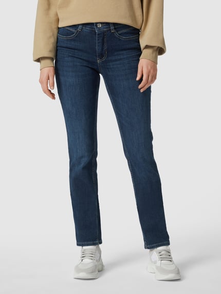 MAC Jeansy o kroju straight fit z naszywką z logo model 'Angela' Niebieski 4