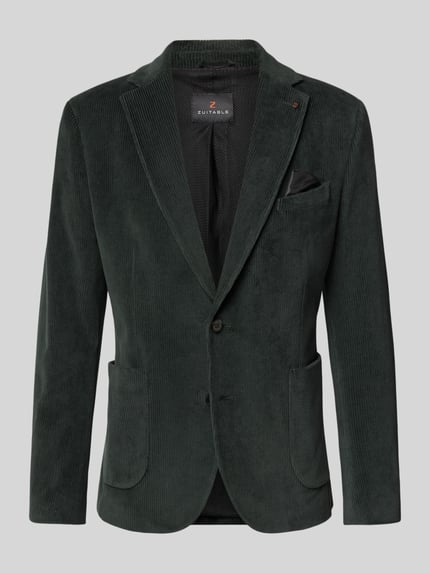 Produktfoto, Slim Fit Sakko aus katoenmix in corduroy look Model 'Nick' van Zuitable, donkergroen, reverskraag, borstzak, opgestikte zakken, 2-knoopsluiting, Ruglengte bij maat 50: 72 cm, Schouderbreedte bij maat 50: 45 cm, Mouwlengte bij maat 50: 67 cm