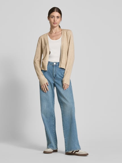 VILA Cardigan mit gerippten Abschlüssen Beige Melange 1