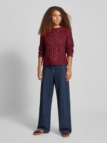 PIECES Regular Fit Strickpullover mit Woll-Anteil Modell 'NINA' Dunkelrot Melange 1