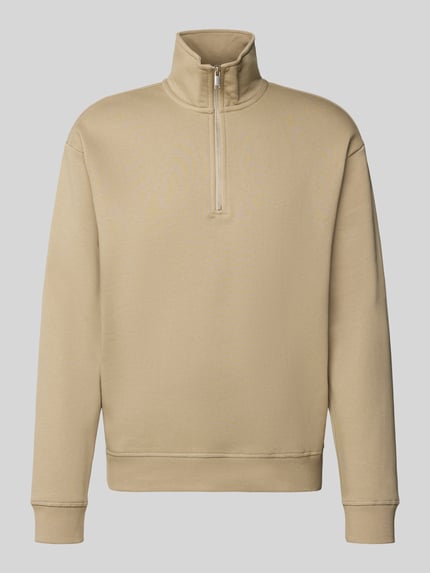 Productfoto, Sweatshirt met Stehkragen van MCNEAL in beige, katoenmengsel, los model, geribde boorden, korte rits vooraan.
