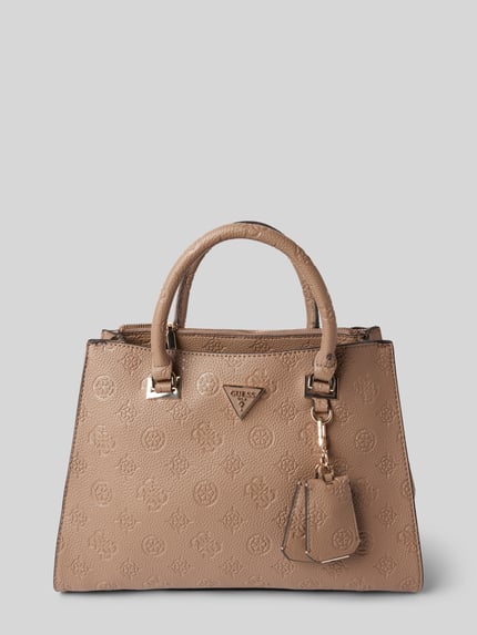 GUESS Handtasche mit Label-Anhänger Modell 'CRESIDIA SOCIETY' Taupe 1