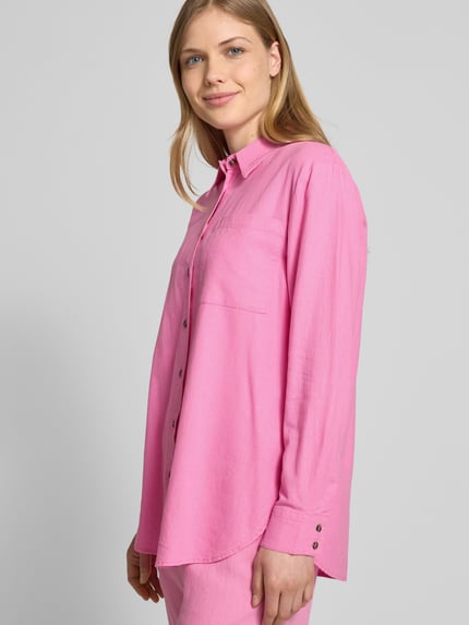 FREE/QUENT Relaxed fit linnen blouse met borstzak, model 'Lava' Felroze - 3