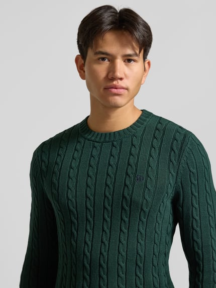 Superdry Sweter z dzianiny ze ściegiem warkoczowym i okrągłym dekoltem Ciemnozielony 3
