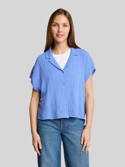 Tom Tailor Denim Regular Fit Hemdbluse aus Viskose-Mix Bleu 4