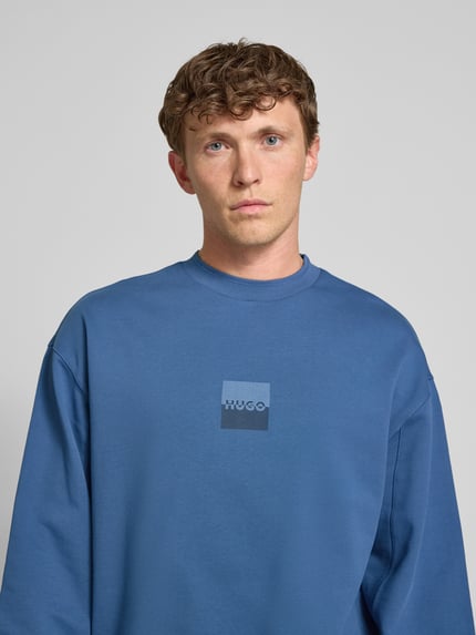 HUGO Sweatshirt met labelprint, model 'Split Hugo' Rookblauw - 3
