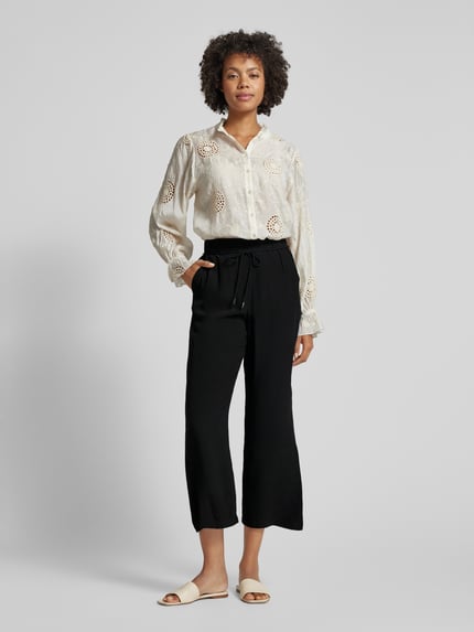 s.Oliver BLACK LABEL Wide leg stoffen broek met strikceintuur Zwart - 1