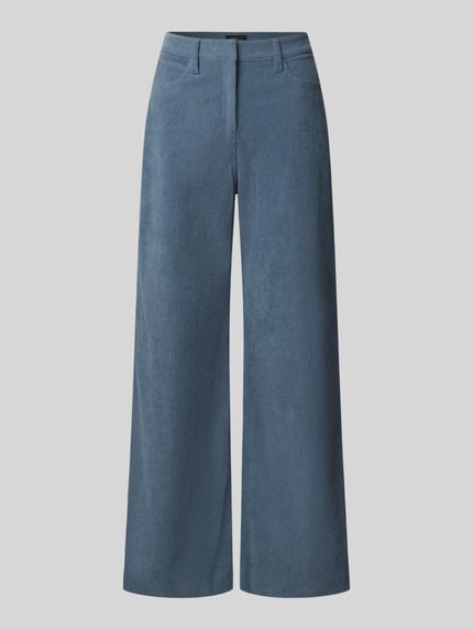 Produktfoto, Regular Fit Cordhose mit weitem Bein von S. OLIVER BLACK LABEL in Blau, unifarben mit Struktur, Cord, seitliche Eingrifftaschen, Gesäßtaschen.