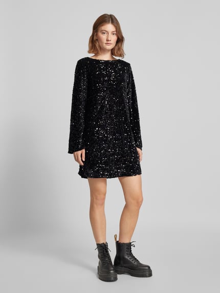 PIECES Sukienka cekinowa o kroju regular fit z kokardą model ‘KAM’ Czarny 1