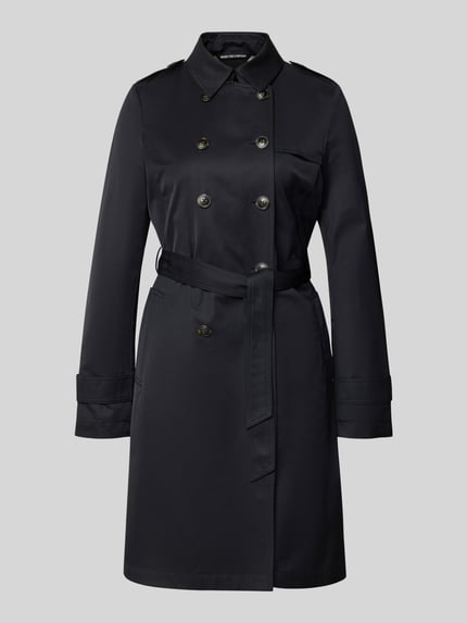 Produktfoto, Regular Fit Mantel mit Umlegekragen von Fuchs Schmitt in Schwarz, Doppelknopfleiste, Stoffband, Baumwoll-Mix, glatte Textur