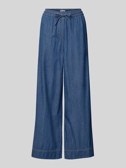Produktfoto, Wide Fit Jeans mit elastischem Bund Modell 'Archer' von ICHI, reine Baumwolle in Blau, sichtbare Paspeltaschen, glatte Struktur