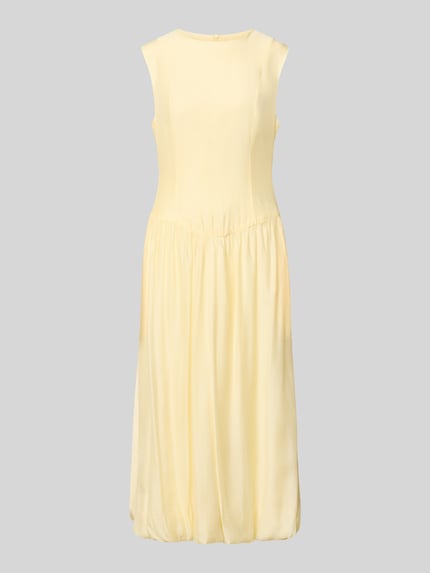 Produktfoto, Bubble Kleid mit Rundhalsausschnitt Modell 'KRISSI' von YAS, gelber Material-Mix, taillierter Schnitt, Midikleid, glatte Textur.