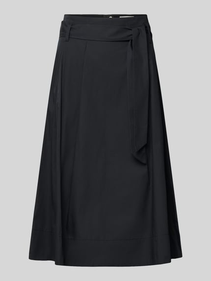 Produktfoto, Regular Fit Midirok in plooien-look van Christian Berg Woman van puur katoen met ritssluiting en afneembare stoffen band, zwart