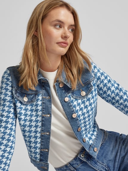 GUESS Jeansjack met pied-de-poule-motief Jeansblauw - 3