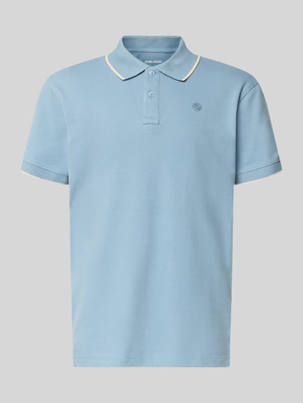 Produktfoto, Regular Fit Poloshirt mit Logo-Stitching Modell 'Hedin' von Blend, hellblau, reine Baumwolle, kurzärmelig, glatte Struktur