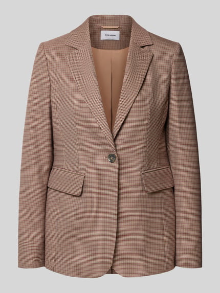 Produktfoto, Regular Fit Blazer mit Pattentaschen von MORE, beigefarbener Material-Mix mit Viskose-Anteil, Reverskragen, Knopfverschluss, Allover-Muster