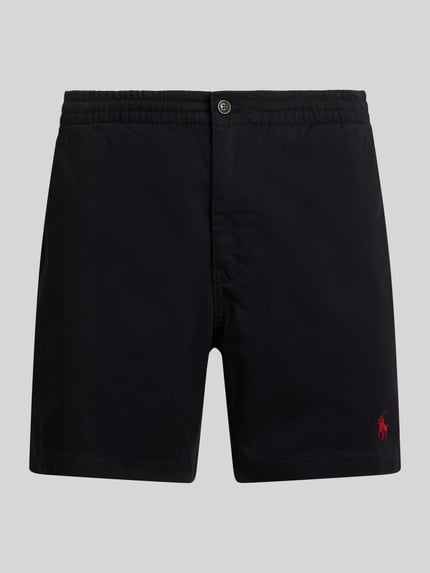 Produktfoto, Regular Fit Shorts aus Baumwoll-Mix von Polo Ralph Lauren, einfarbig dunkel, Logo-Stitching, elastischer Bund, Baumwollstruktur
