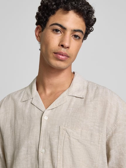 ONLY & SONS Relaxed Fit Freizeithemd aus Baumwoll-Leinen-Mix Modell 'CAIDEN' Beige 3