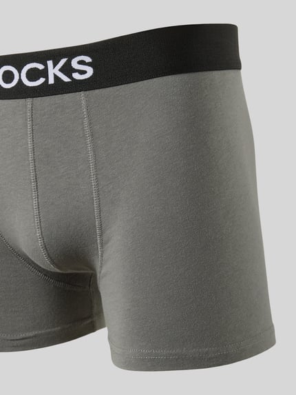 Produktfoto, Trunks mit Logo und elastischem Bund im 2er-Pack von Snocks, grau, Baumwoll-Elasthan-Mix, Körpernahe Passform, Logo