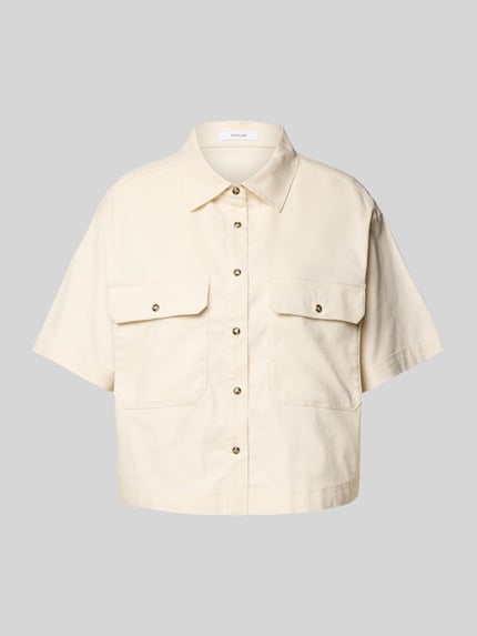 OPUS Relaxed fit blouse met paspelzakken op de borst, model 'Fringo' Zand - 2
