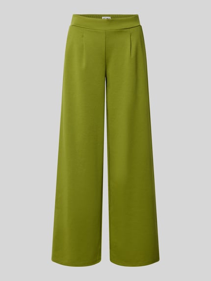Produktfoto, Wide Fit Hose mit Viskose-Anteil Modell 'Kate' von ICHI in Olivgrün, elastischer Material-Mix, Bundfalten, Teilelastik, strukturierte Stoffoptik