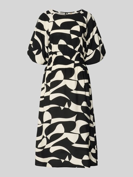 Produktfoto, Midikleid aus Viskose Modell 'CHANISE' von Soyaconcept, A-lijn, allover-print, ronde hals, zwart-wit, damesmode