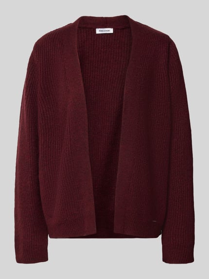 Produktfoto, Strickjacke in offener Passform mit Strukturmuster von MORE & MORE, weinrote Farbe, grobe Textur, Regular Fit, Damen Strickjacke, Mix mit Woll-Anteil, gerade Formen.