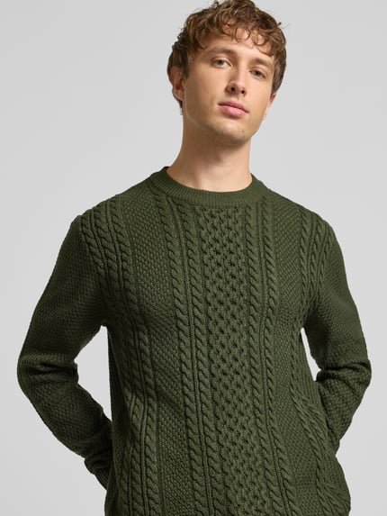 JACK & JONES Gebreide pullover met ribboorden, model 'PAUL' Donkergroen - 3