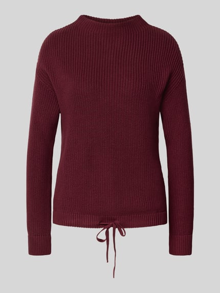 Jake*s Casual Strickpullover mit gerippten Abschlüssen Aubergine 2