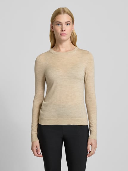 BOSS Regular fit gebreide pullover van pure scheerwol, model 'FERPINA' Beige gemêleerd - 4