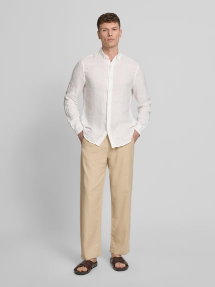Selected loose fit broek van mix van katoen en linnen model 'BRODY' Beige gemêleerd - 1