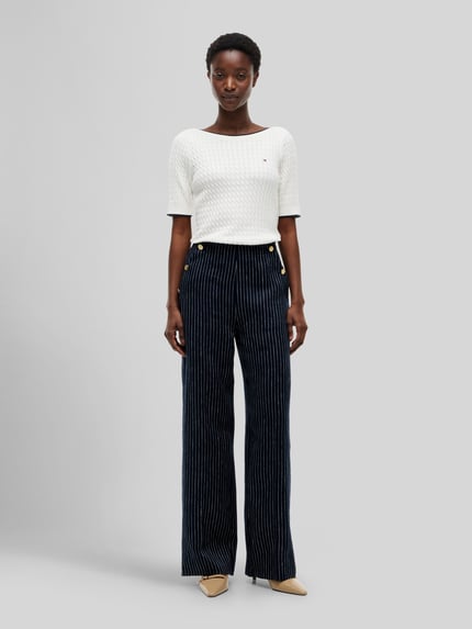 Tommy Hilfiger Wide Leg Hose aus Leinen-Mix  Marine 1