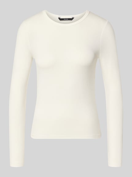 Produktfoto, Slim Fit Langarmshirt aus Lyocell-Mix Modell 'ADA' von VERO MODA, Damen Langarmshirt, cremeweiß, schlichtes Design, glatte Textur.