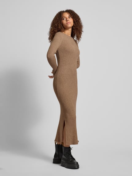 ONLY Gebreide maxi-jurk met boothals Hazelnoot gemêleerd - 1