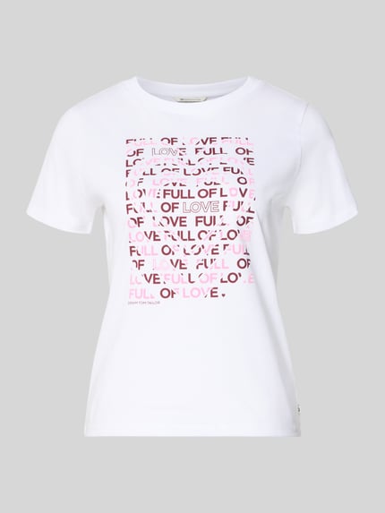 Productfoto, Regular Fit T-Shirt aus reiner Baumwolle van Tom Tailor Denim in wit met meerkleurige strepen, labelstiksel, ronde hals, korte mouw, jersey katoen