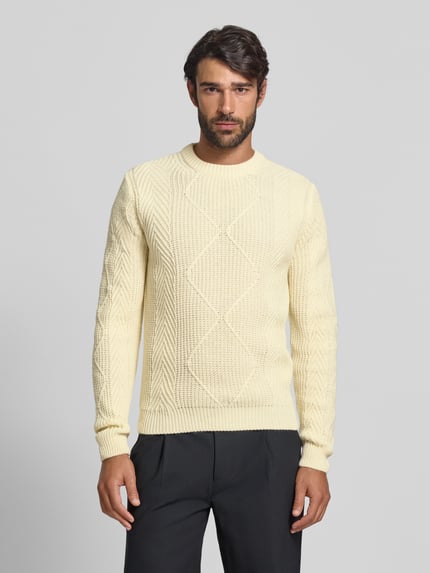 Manuel Ritz Strickpullover mit Zopfmuster und Rundhalsausschnitt Weiss 4