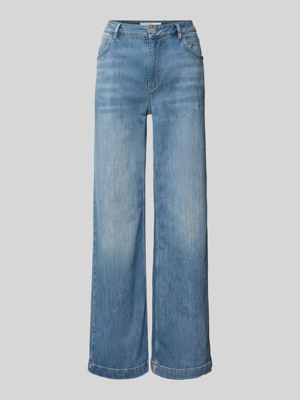 Produktfoto, Wide Leg Jeans im Used-Look von Lanius, hellblaue Farbe, Baumwoll-Mix mit Stretch-Anteil, Eingrifftaschen, Bundweite 39 cm, Innenbeinlänge 80 cm, Damen Jeans