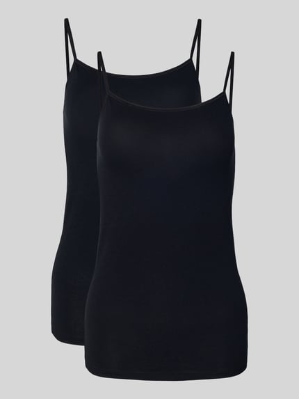 Productfoto, zwart Unterhemd mit Spaghettiträgern van Schiesser, katoen-elastaan mix, slim fit, ronde hals, gladde textuur