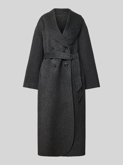 Produktfoto, Mantel mit Schalkragen von Emporio Armani in Anthrazit, taillierte Passform, doppelte Knopfleiste, Taillienband, strukturierte Wolltextur