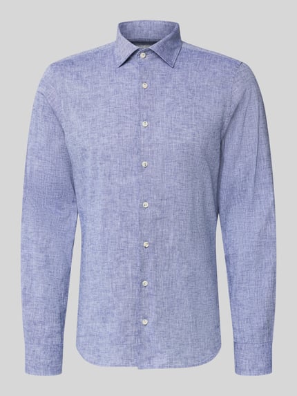 Produktfoto, Slim Fit Freizeithemd mit Leinen-Anteil von Roy Robson, Baumwoll-Mix mit Leinen-Anteil, Kent-Kragen, durchgängige Knopfleiste, Langärmelig, Größe M, blau meliert, strukturierte Textur