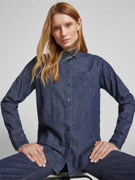 Lauren Ralph Lauren Overhemdblouse met labelstitching, model 'BRAWLEY' Donkerblauw - 3
