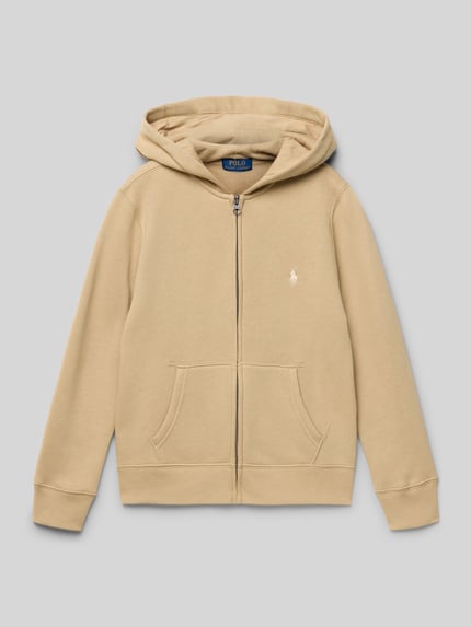 Polo Ralph Lauren Kids Sweatjack met labelstitching en kangoeroezak Kaki - 1
