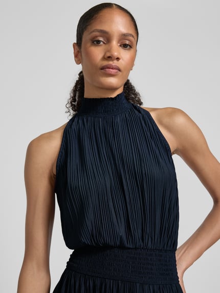 Samsøe Samsøe Midi-jurk met plissévouwen en opstaande kraag model 'UMA' Marineblauw - 3