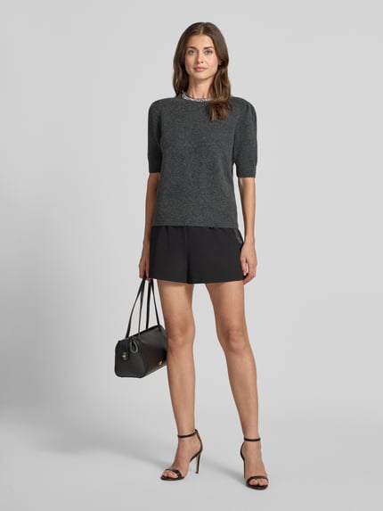 Jake*s Collection Pullover mit Strasskragen Modell 'K106-EmbNeckPull' Dunkelgrau Melange 1