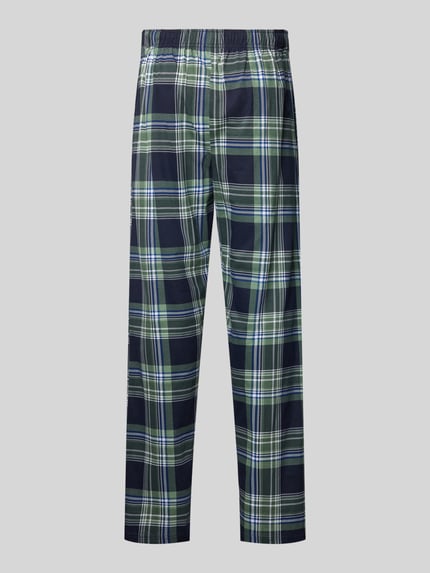 Produktfoto, Pyjamahose mit elastischem Bund und Kordelzug von Christian Berg Men, kariertes Muster in Blau, Grün und Weiß, reine Baumwolle, Straight Fit.