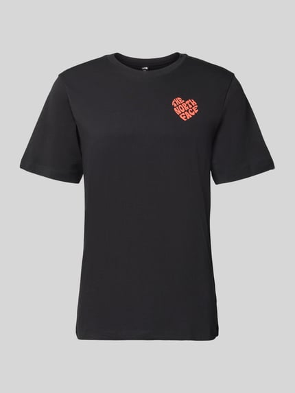 Produktfoto, T-Shirt mit Label-Print und Rundhalsausschnitt von The North Face aus Reine Baumwolle, Regular-Fit, schwarze Töne
