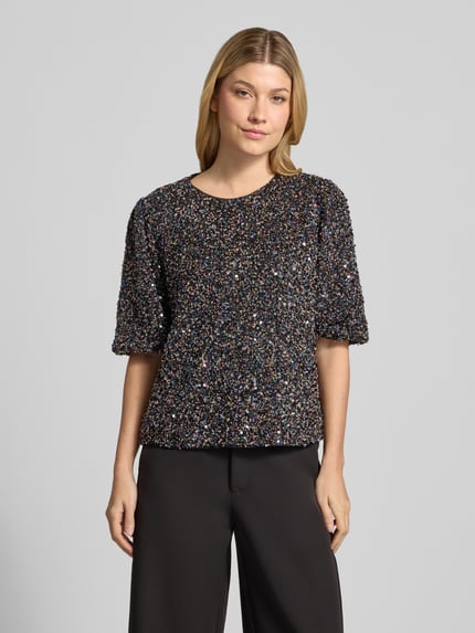 Jake*s Collection Kurzarmbluse mit Paillettenbesatz Black 4