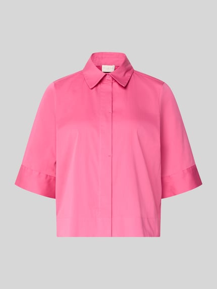 Produktfoto, Boxy Fit Bluse met verdekte knoopsluiting van Milano Italy, dames blouse, katoenmix met stretch, overhemdkraag, roze.