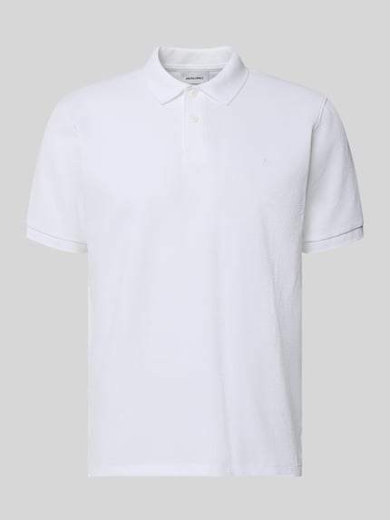 Produktfoto, Regular Fit Poloshirt mit Baumwoll-Anteil Modell 'Austin' von JACK & JONES, weiß, Struktur-Muster, kurze Ärmel, Logo-Stickerei