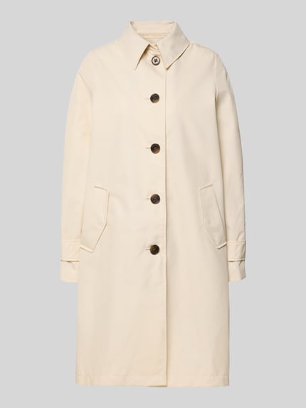Produktfoto, Regular Fit Trenchcoat aus Baumwoll-Mix von s.Oliver RED LABEL in uni Creme, Twillstruktur, Umlegekragen, lange Ärmel, Frontansicht